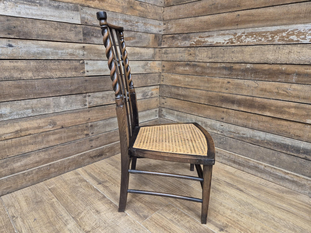 Oak Rush Seat Barley Twist Low Chair Early 20thC Antique Country Child Stool