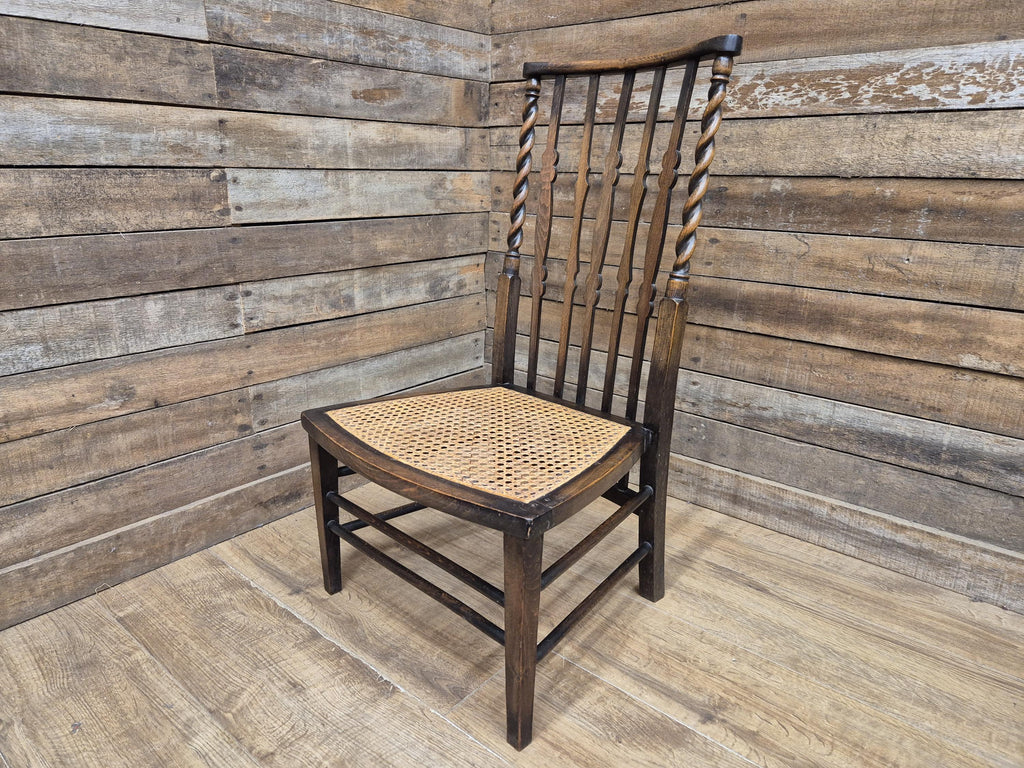 Oak Rush Seat Barley Twist Low Chair Early 20thC Antique Country Child Stool