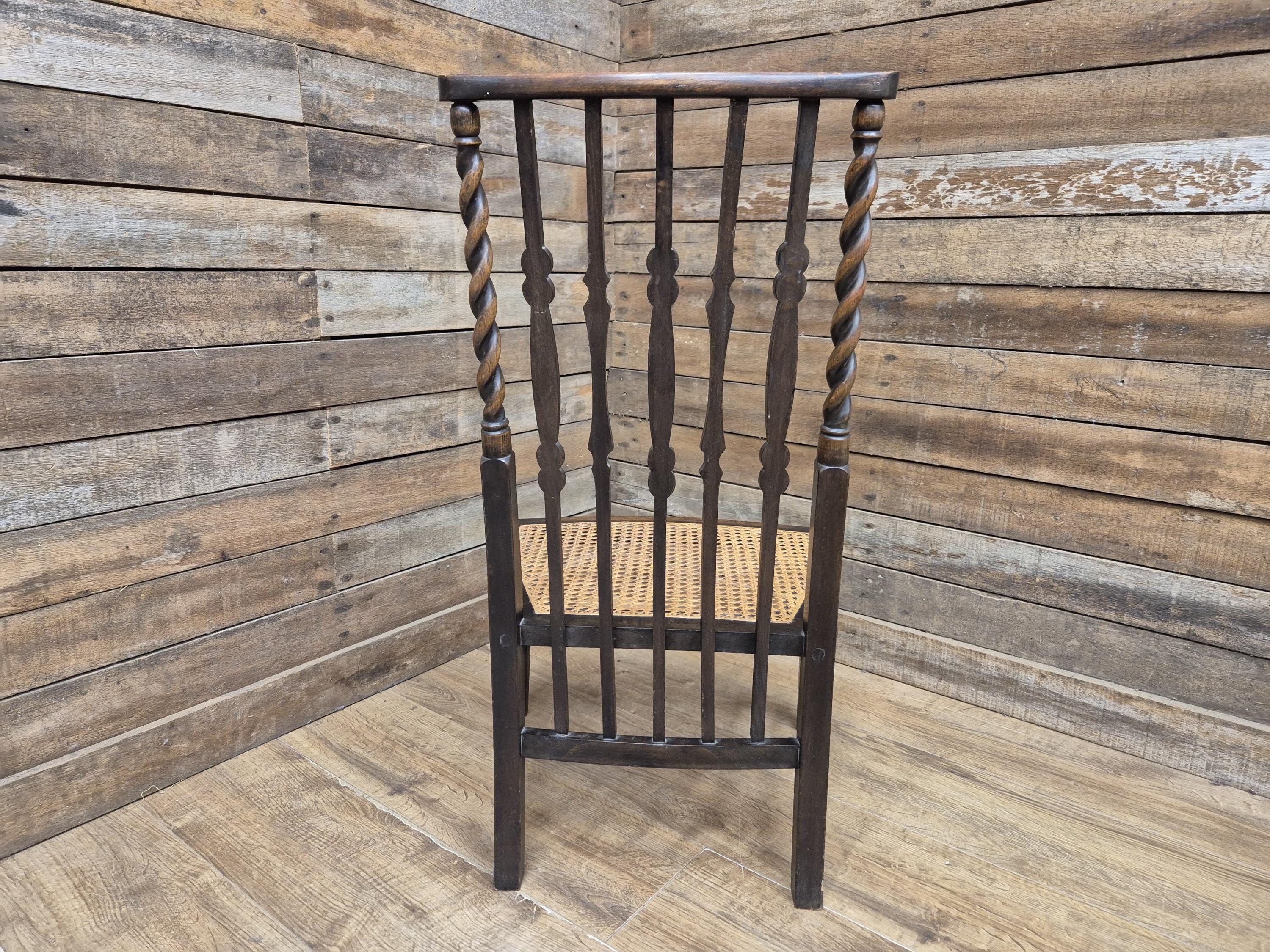 Oak Rush Seat Barley Twist Low Chair Early 20thC Antique Country Child Stool