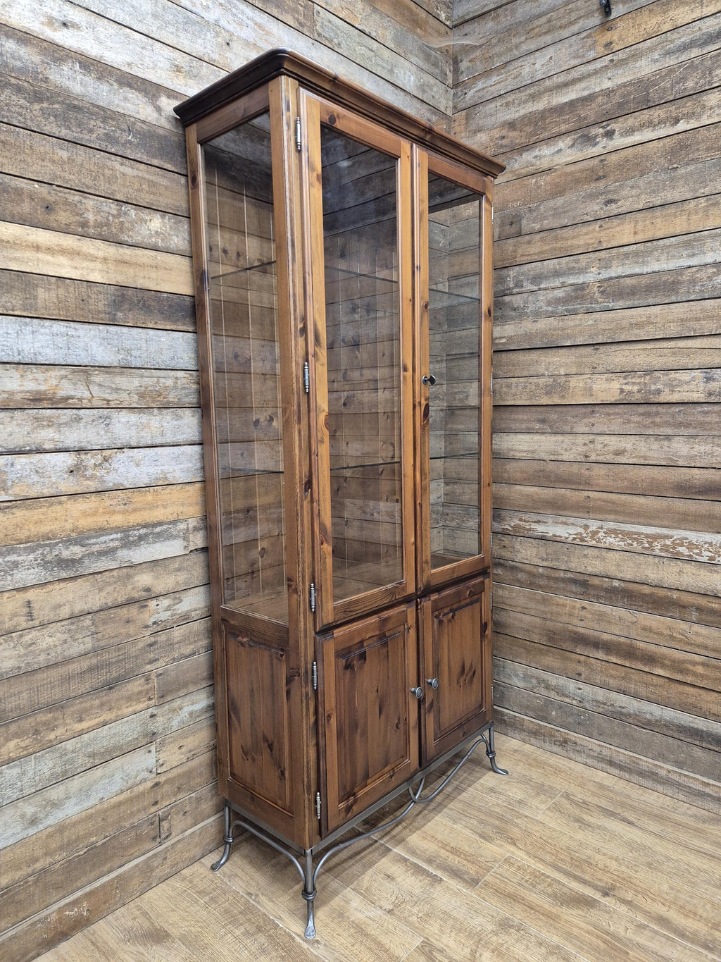 Ducal Pine Display Cabinet Glazed Doors Vintage Storage Cupboard