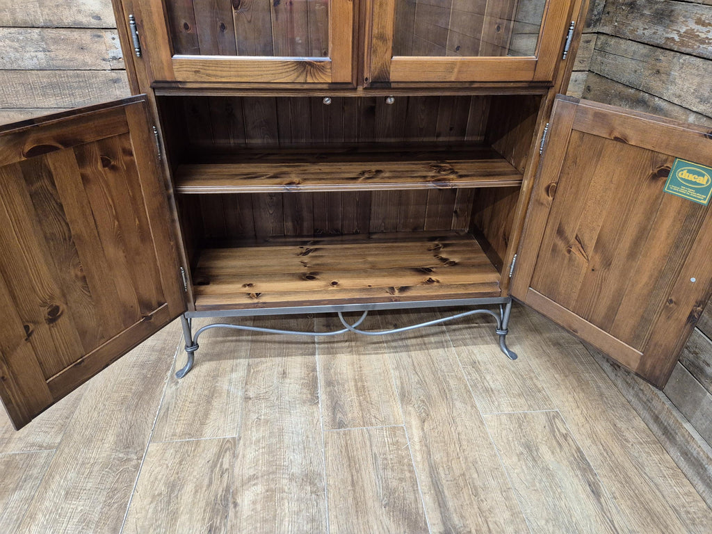 Ducal Pine Display Cabinet Glazed Doors Vintage Storage Cupboard