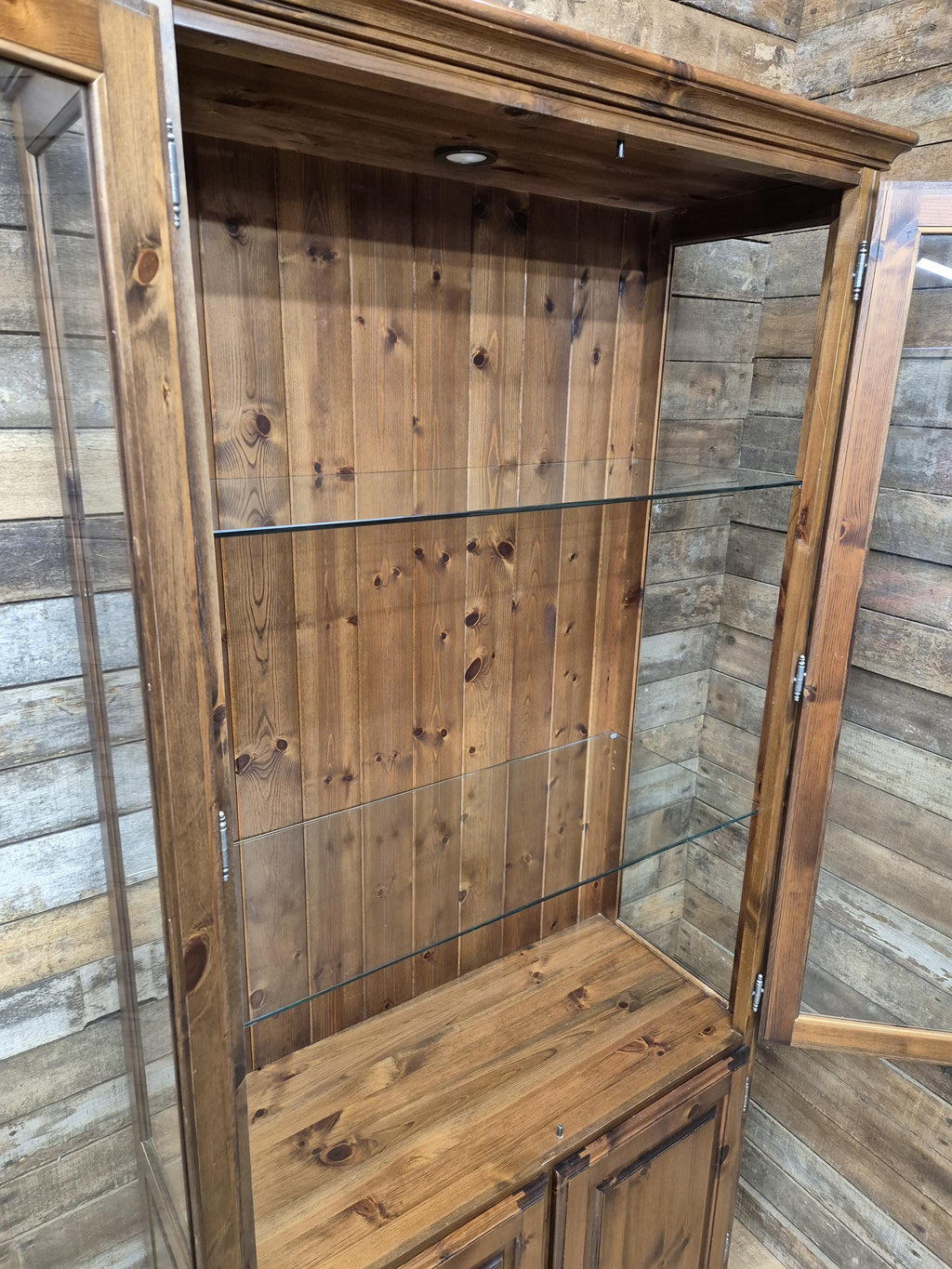 Ducal Pine Display Cabinet Glazed Doors Vintage Storage Cupboard