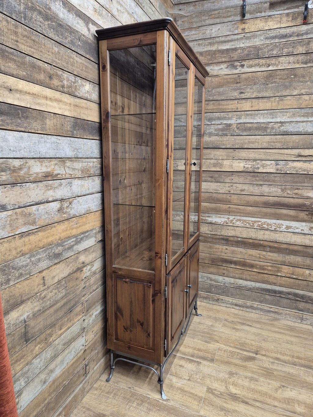 Ducal Pine Display Cabinet Glazed Doors Vintage Storage Cupboard