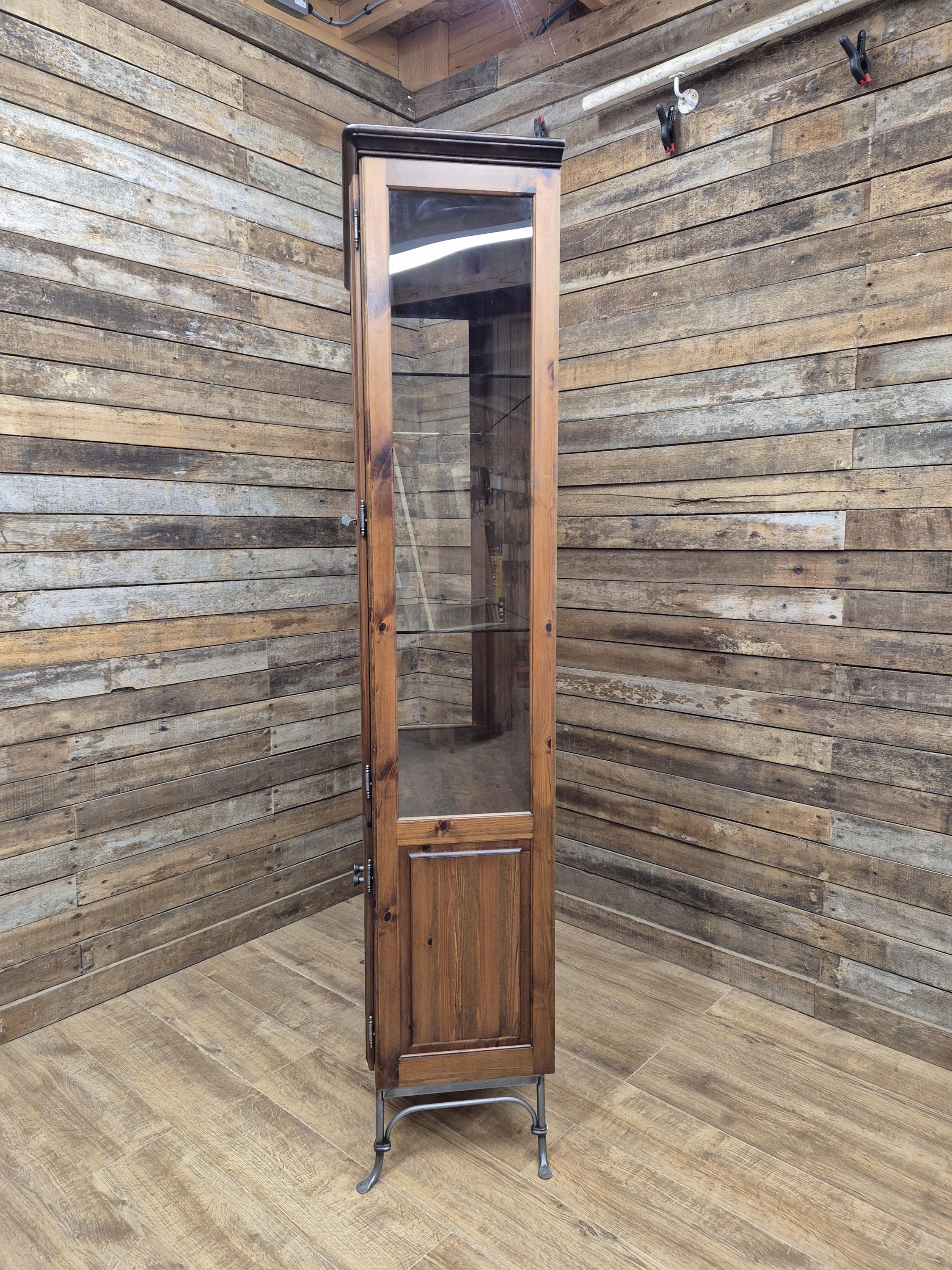 Ducal Pine Display Cabinet Glazed Doors Vintage Storage Cupboard