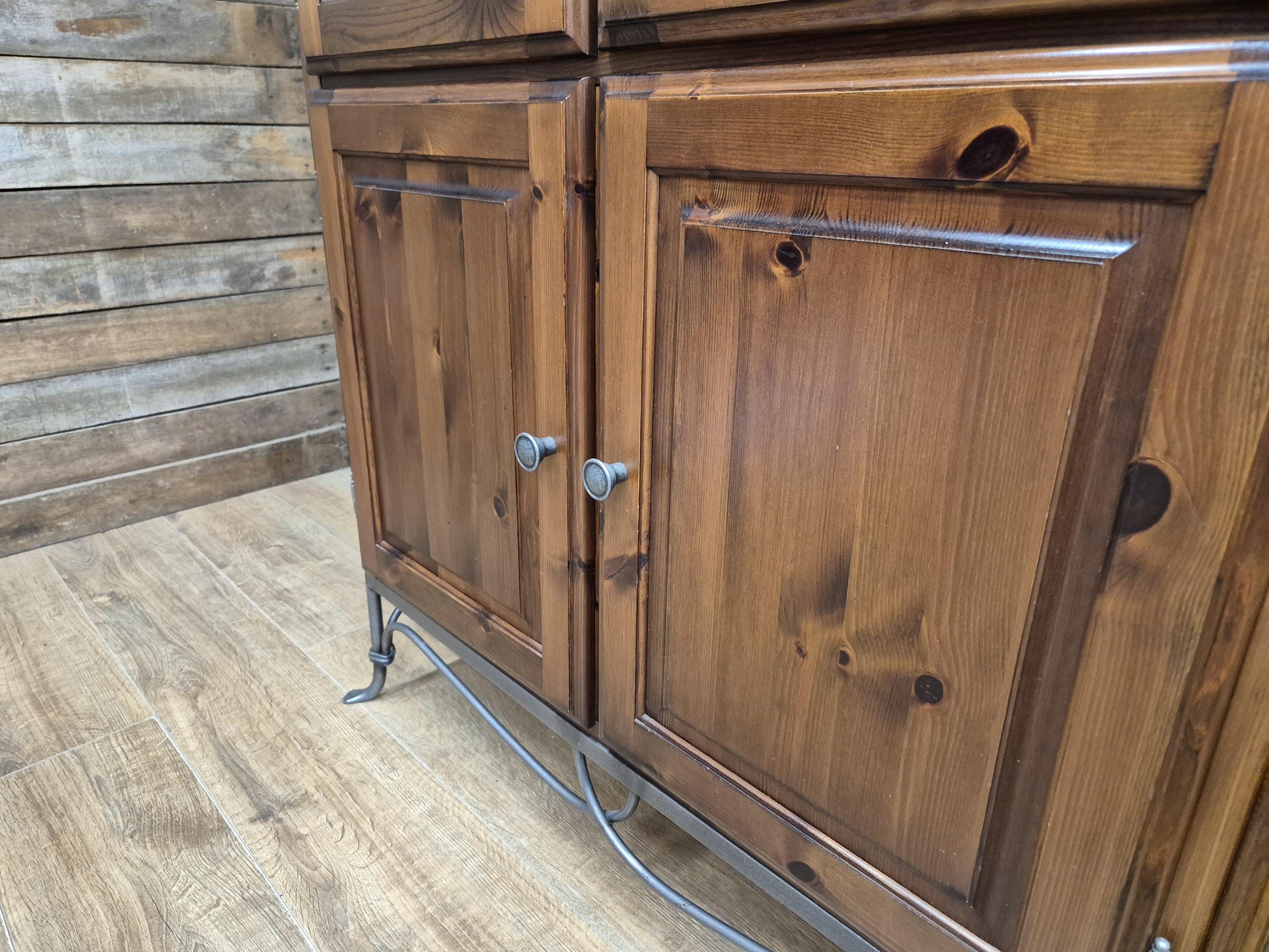 Ducal Pine Display Cabinet Glazed Doors Vintage Storage Cupboard