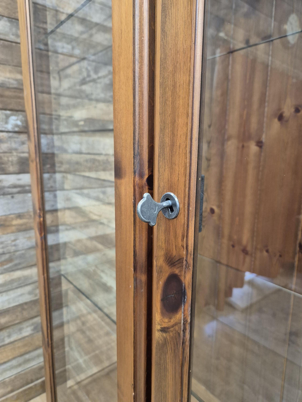 Ducal Pine Display Cabinet Glazed Doors Vintage Storage Cupboard