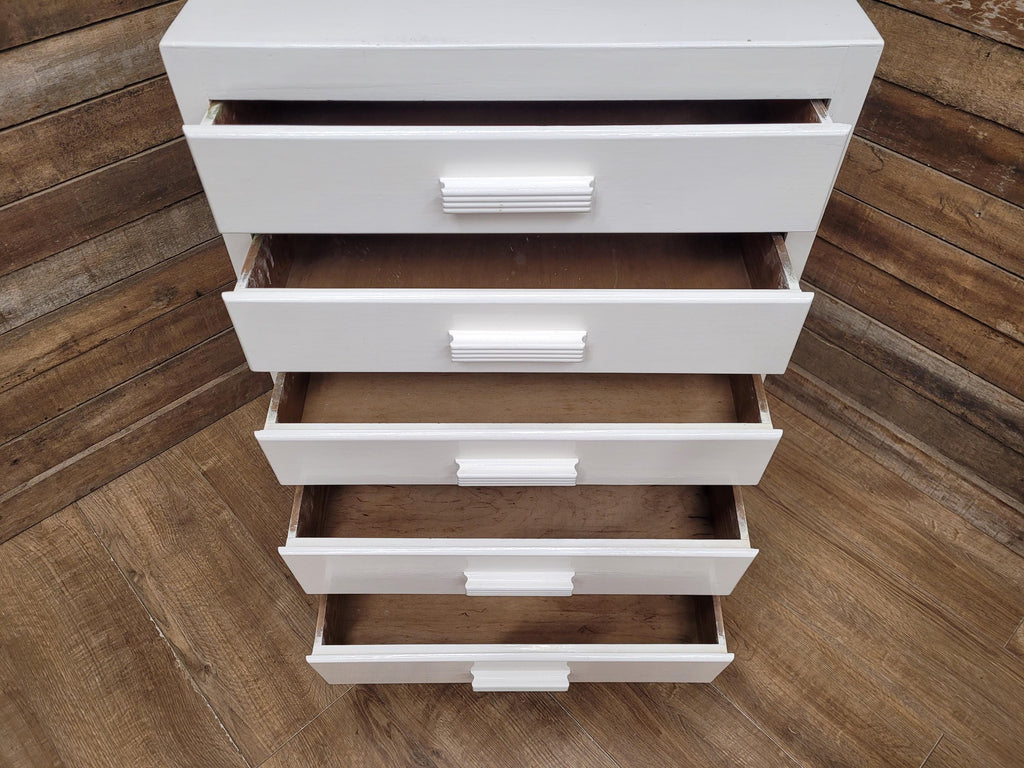Vintage White Chest Drawers Painted Wooden Tallboy Storage Unit