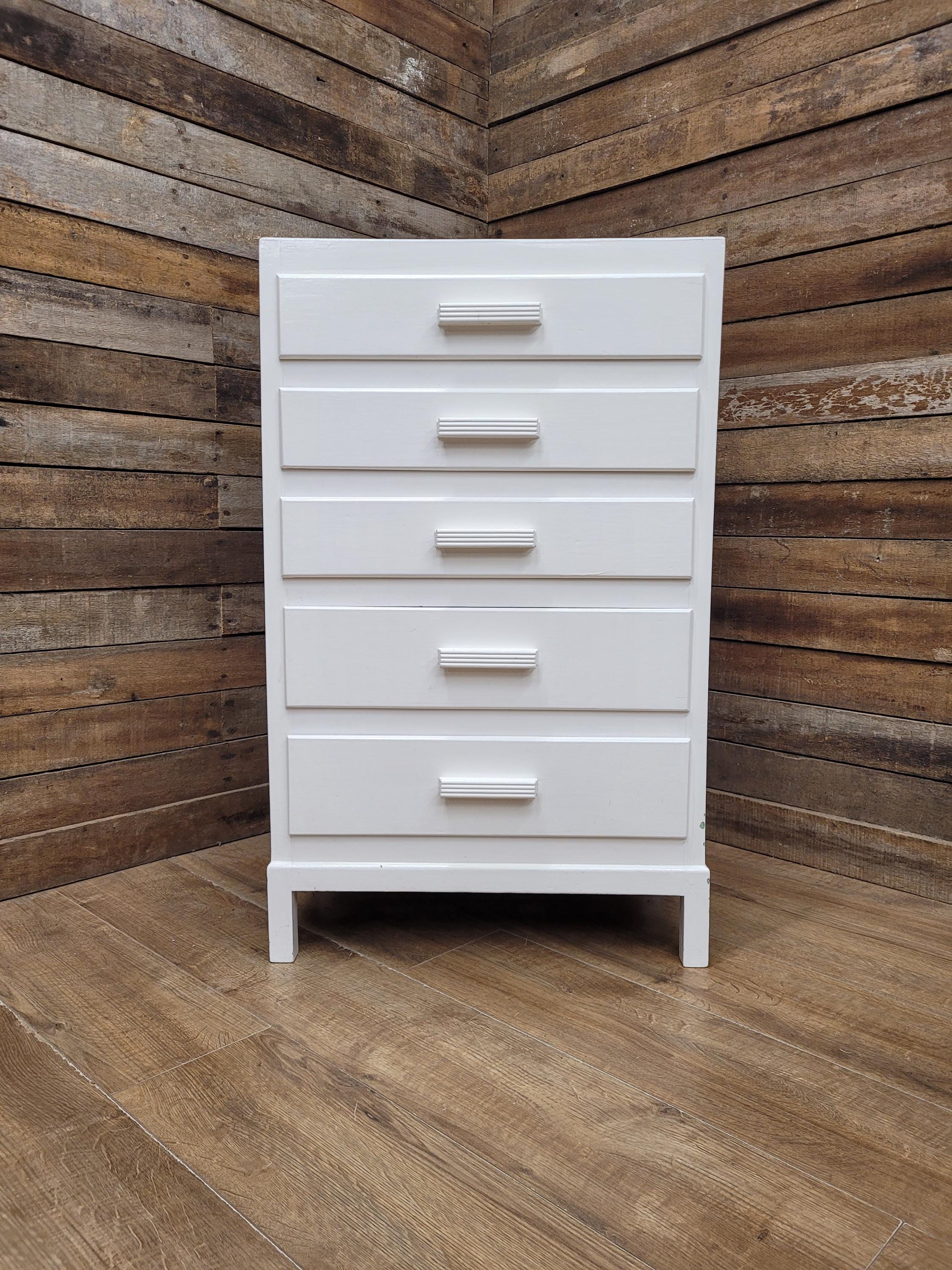 Vintage White Chest Drawers Painted Wooden Tallboy Storage Unit