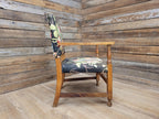 Vintage Wooden Armchair Floral Upholstered Open Arm Accent Seat Bedroom Chair