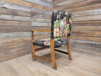 Vintage Wooden Armchair Floral Upholstered Open Arm Accent Seat Bedroom Chair