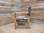 Vintage Wooden Armchair Floral Upholstered Open Arm Accent Seat Bedroom Chair