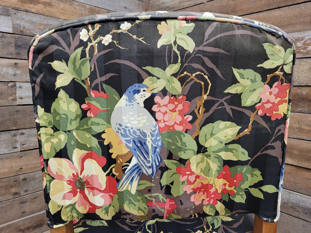 Vintage Wooden Armchair Floral Upholstered Open Arm Accent Seat Bedroom Chair
