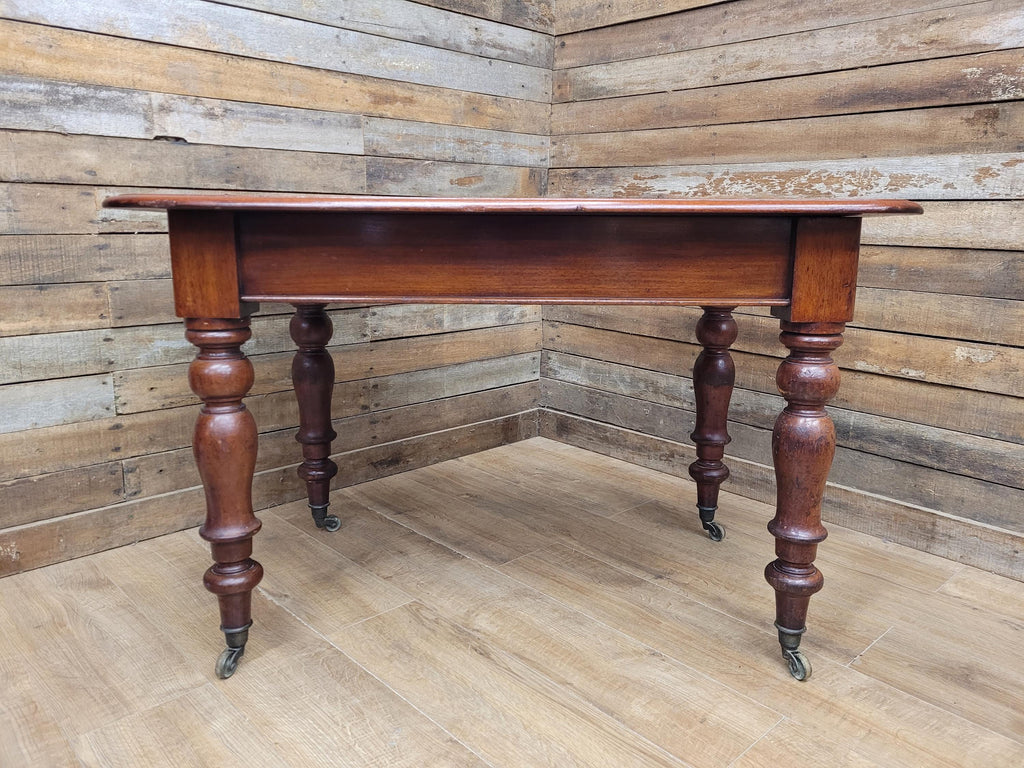 Mahogany Dining Table Victorian Solid Top Turned Legs Castors Antique Table
