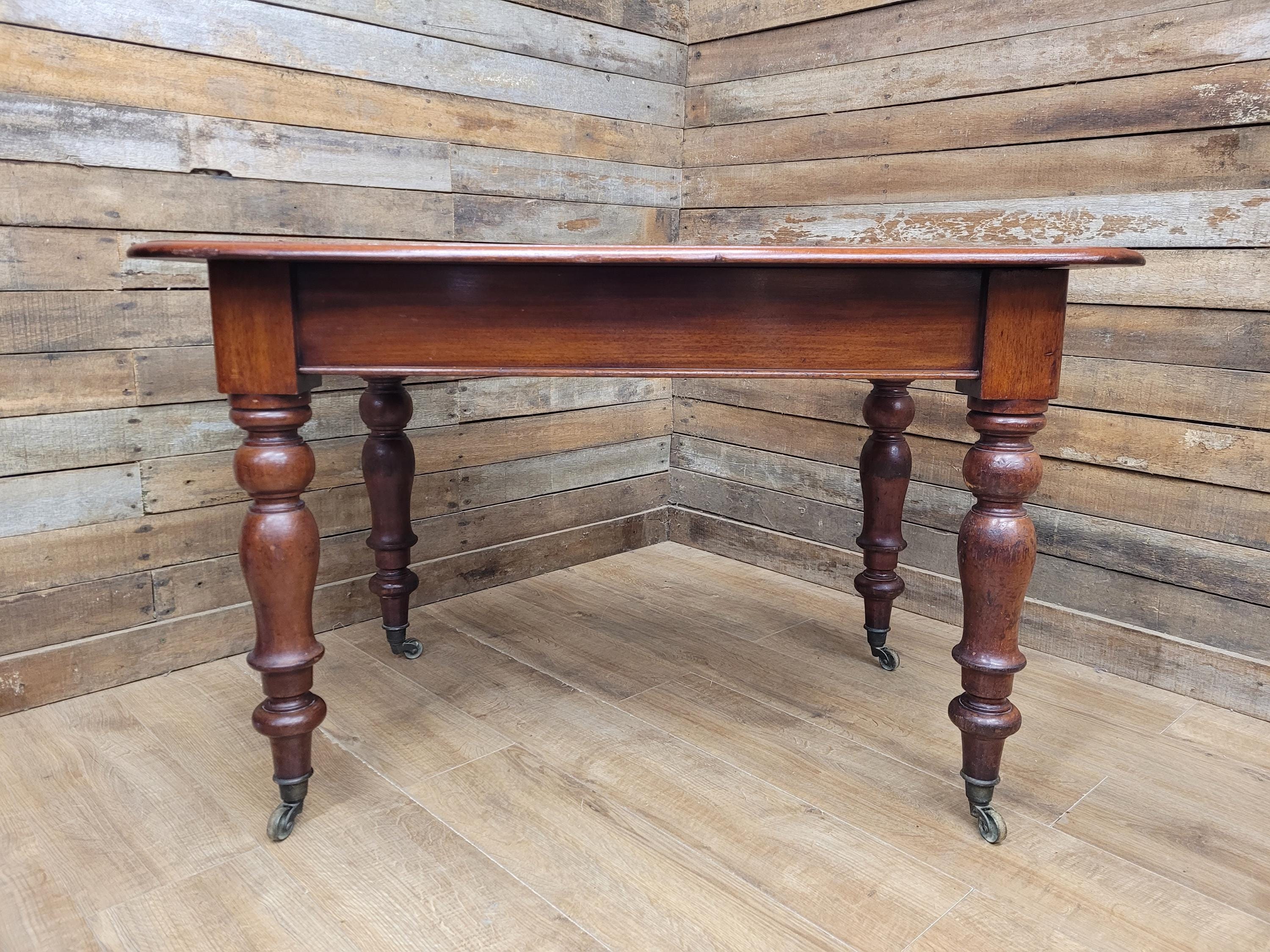 Mahogany Dining Table Victorian Solid Top Turned Legs Castors Antique Table