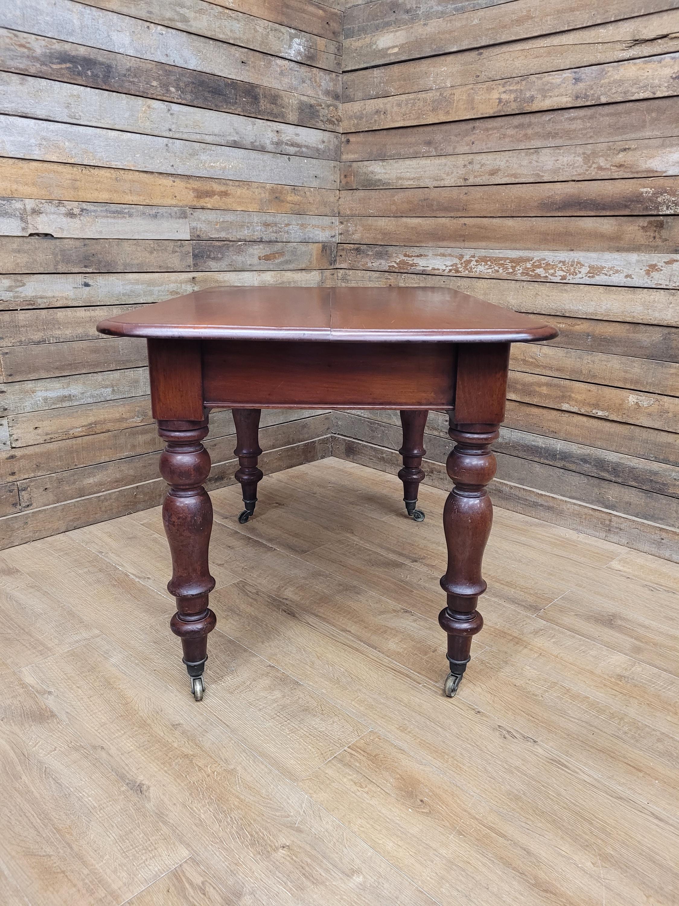 Mahogany Dining Table Victorian Solid Top Turned Legs Castors Antique Table