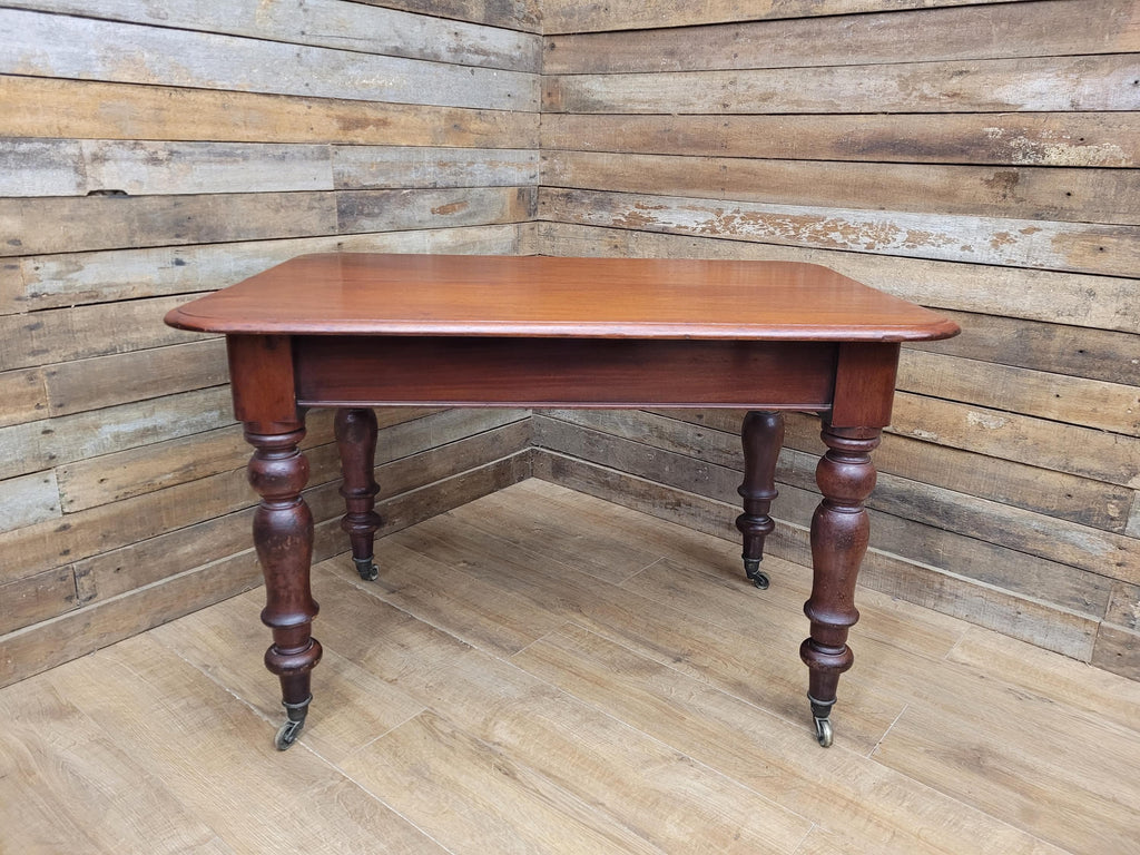 Mahogany Dining Table Victorian Solid Top Turned Legs Castors Antique Table