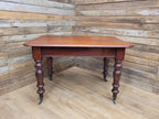 Mahogany Dining Table Victorian Solid Top Turned Legs Castors Antique Table