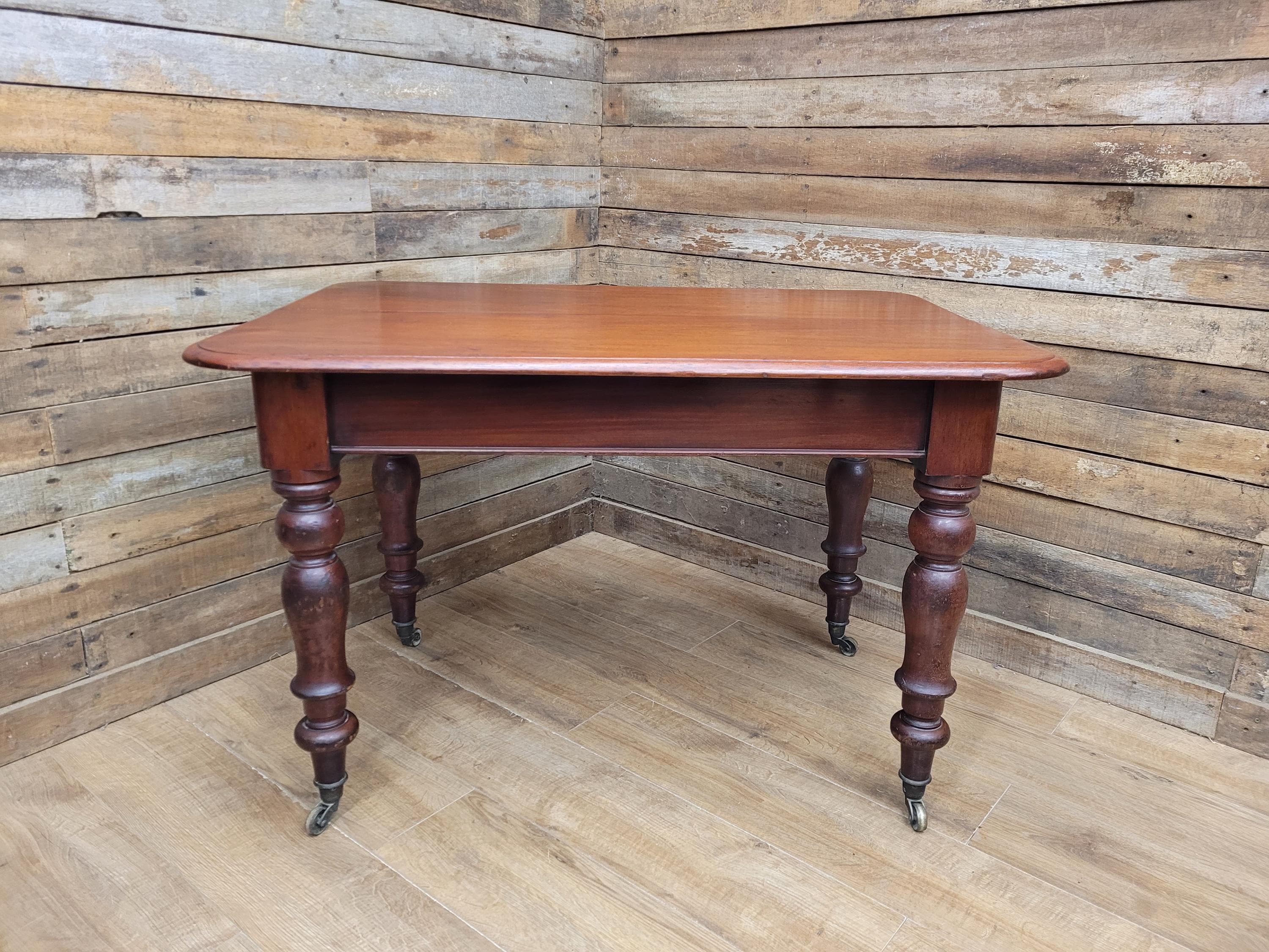 Mahogany Dining Table Victorian Solid Top Turned Legs Castors Antique Table