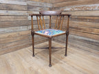 Edwardian Corner Chair Mahogany Inlaid Upholstered Morris Bird Fabric Antique