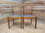 Pair Teak Meredew Chairs Boucle Upholstered Mid Century Slat Back Solid MCM