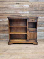 Wood Bros Old Charm Oak Bookcase Vintage Carved Cupboard Drawer Cabinet
