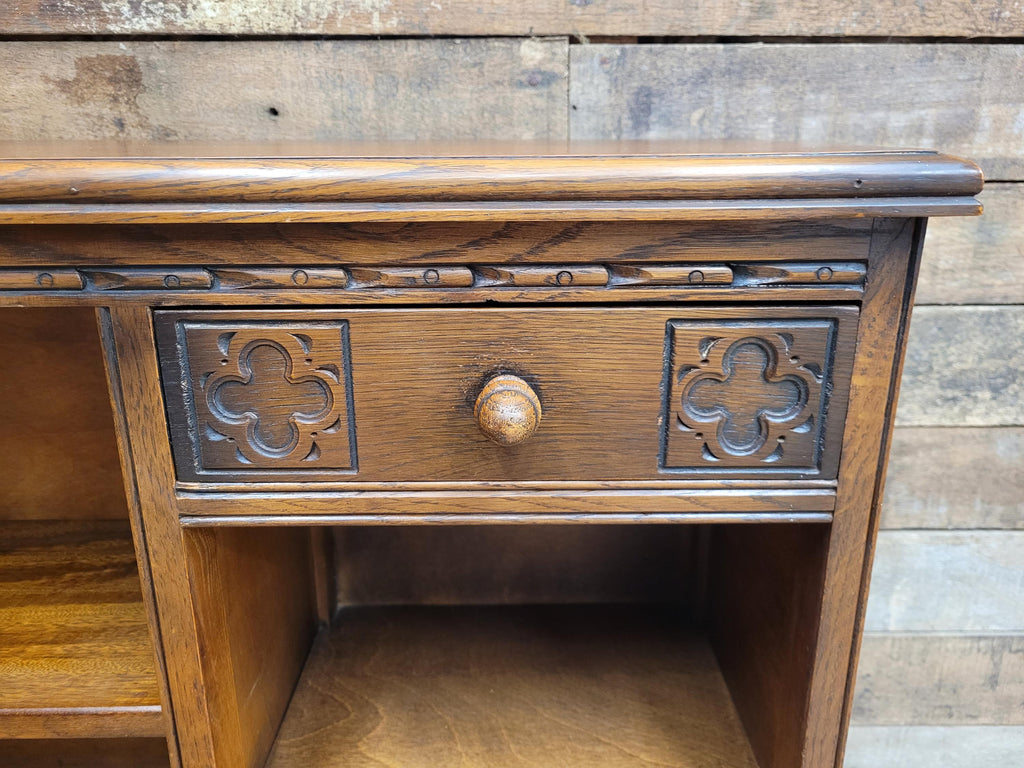 Wood Bros Old Charm Oak Bookcase Vintage Carved Cupboard Drawer Cabinet