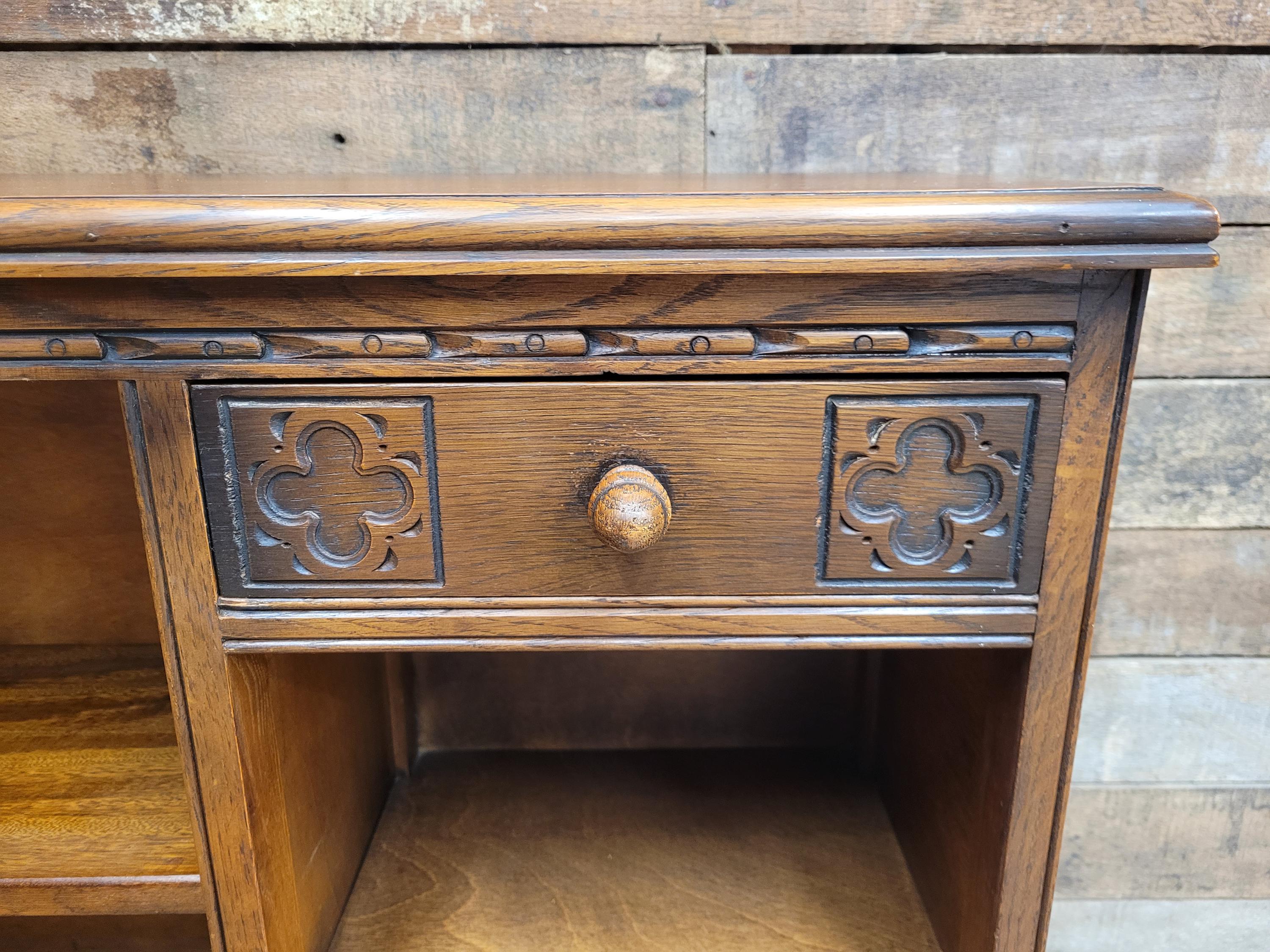 Wood Bros Old Charm Oak Bookcase Vintage Carved Cupboard Drawer Cabinet
