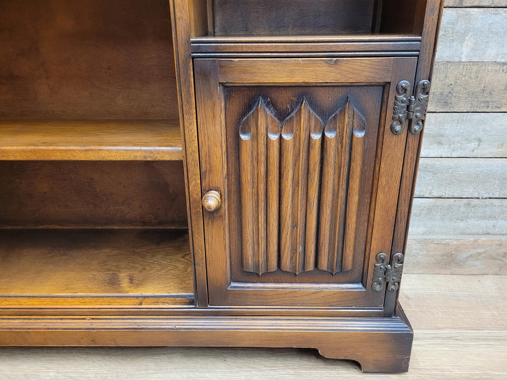 Wood Bros Old Charm Oak Bookcase Vintage Carved Cupboard Drawer Cabinet