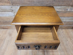 Wood Bros Old Charm Oak Side Table Vintage Carved Drawer Lamp Table