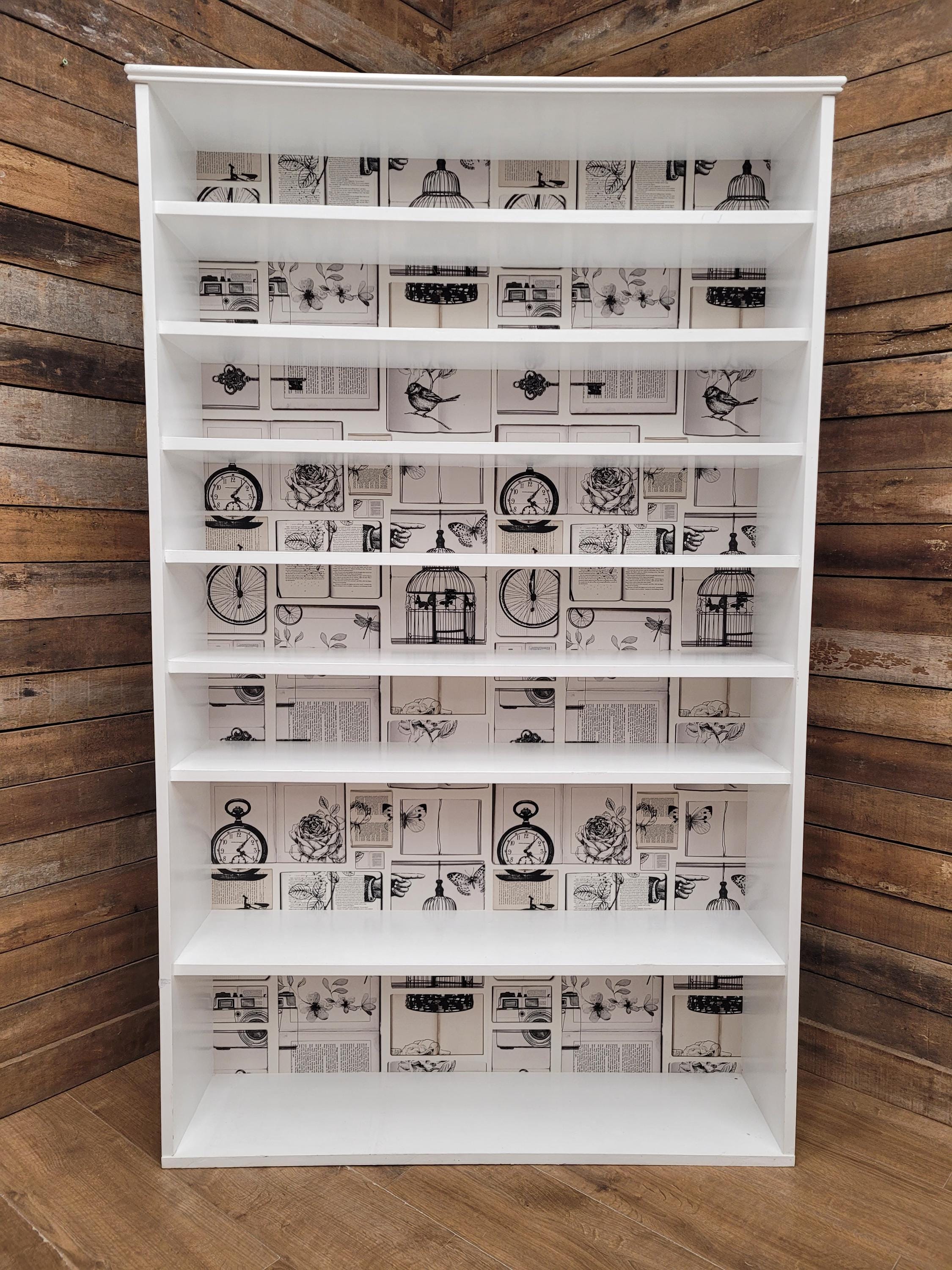 White Painted Bookcase Shelving Up Cycled Unit Tall Display Storage Cabinet