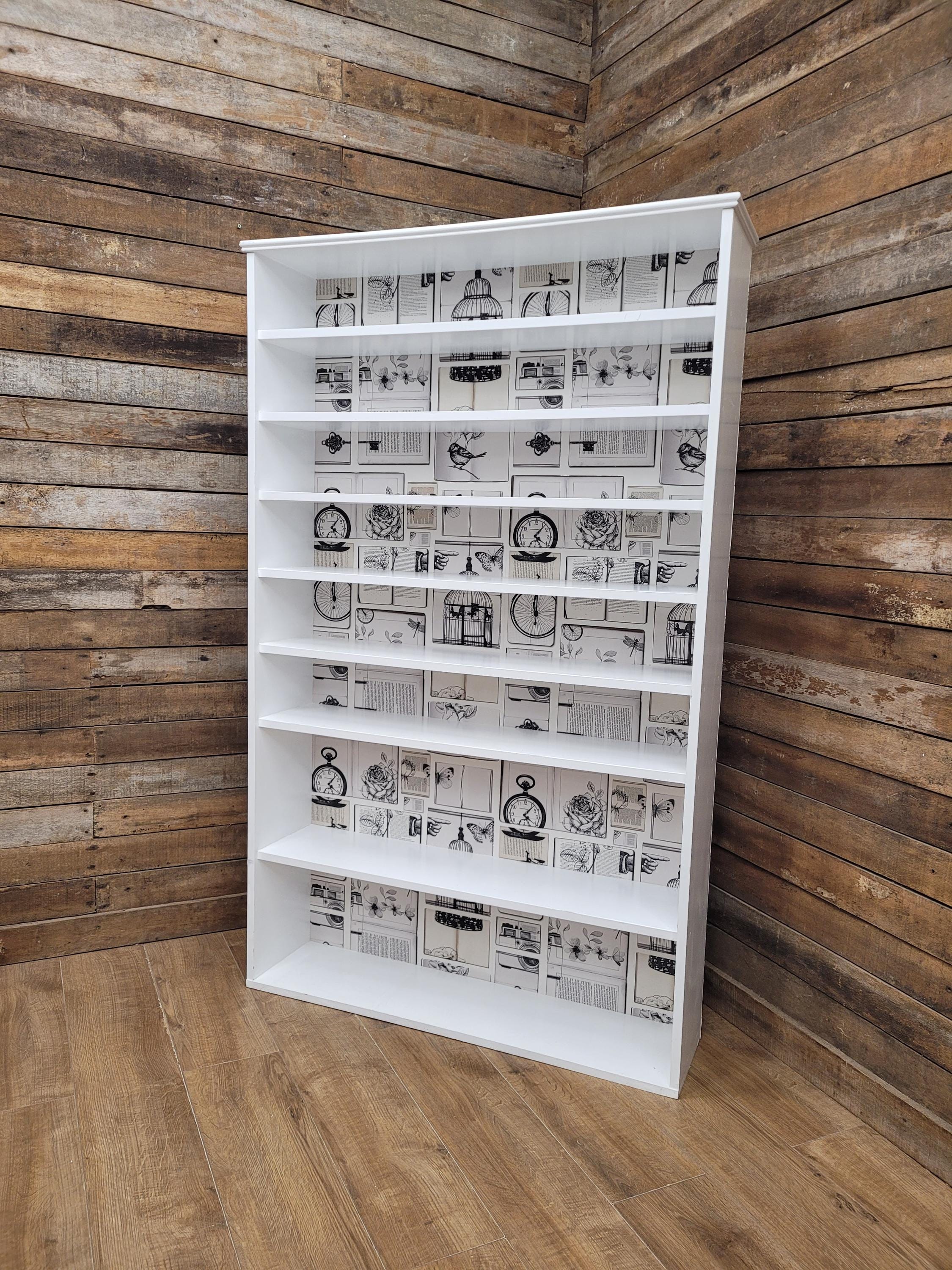 White Painted Bookcase Shelving Up Cycled Unit Tall Display Storage Cabinet