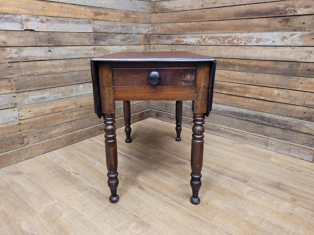 Victorian Mahogany Drop Leaf Table With Drawer On Turned Legs Antique Gate Leg