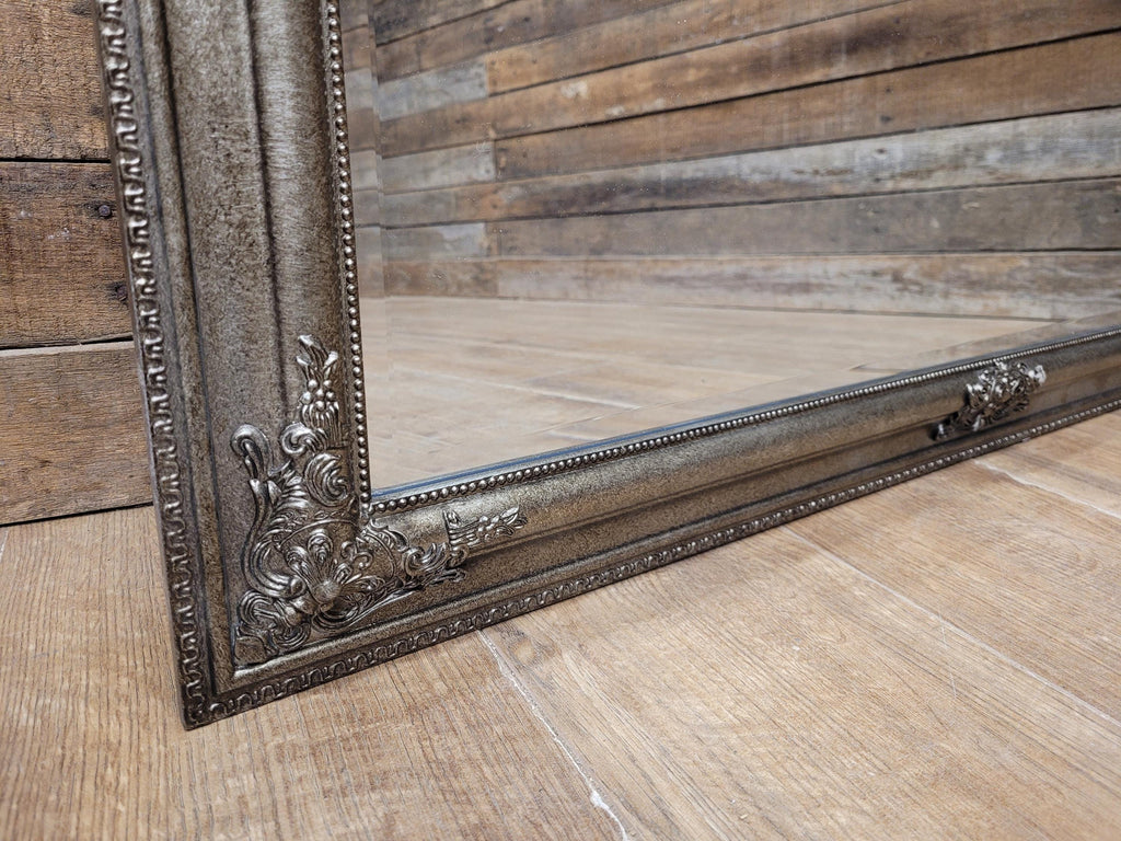 Large Silver Bevell Edge Wall Mirror Vintage Ornate Decorative Frame
