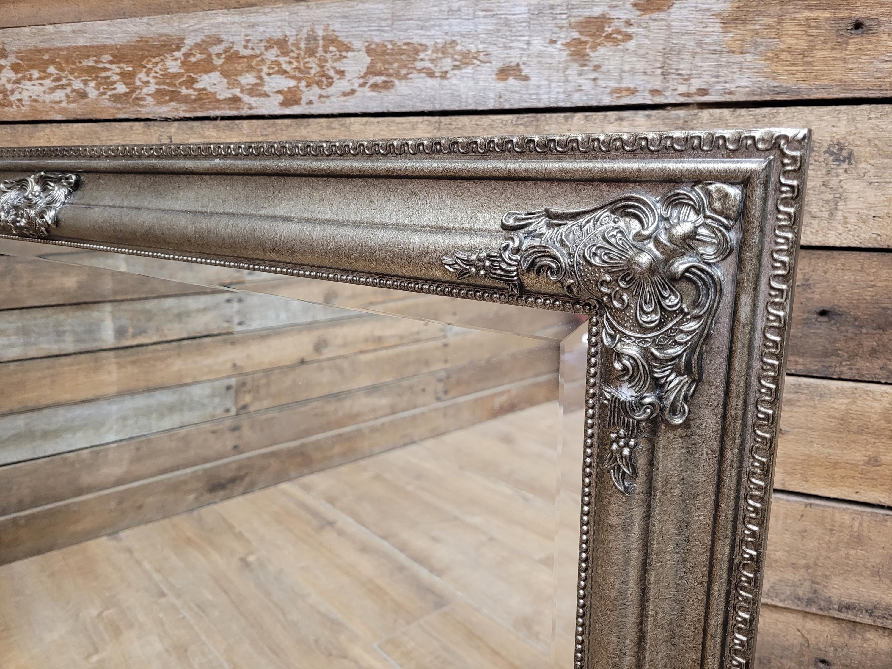 Large Silver Bevell Edge Wall Mirror Vintage Ornate Decorative Frame