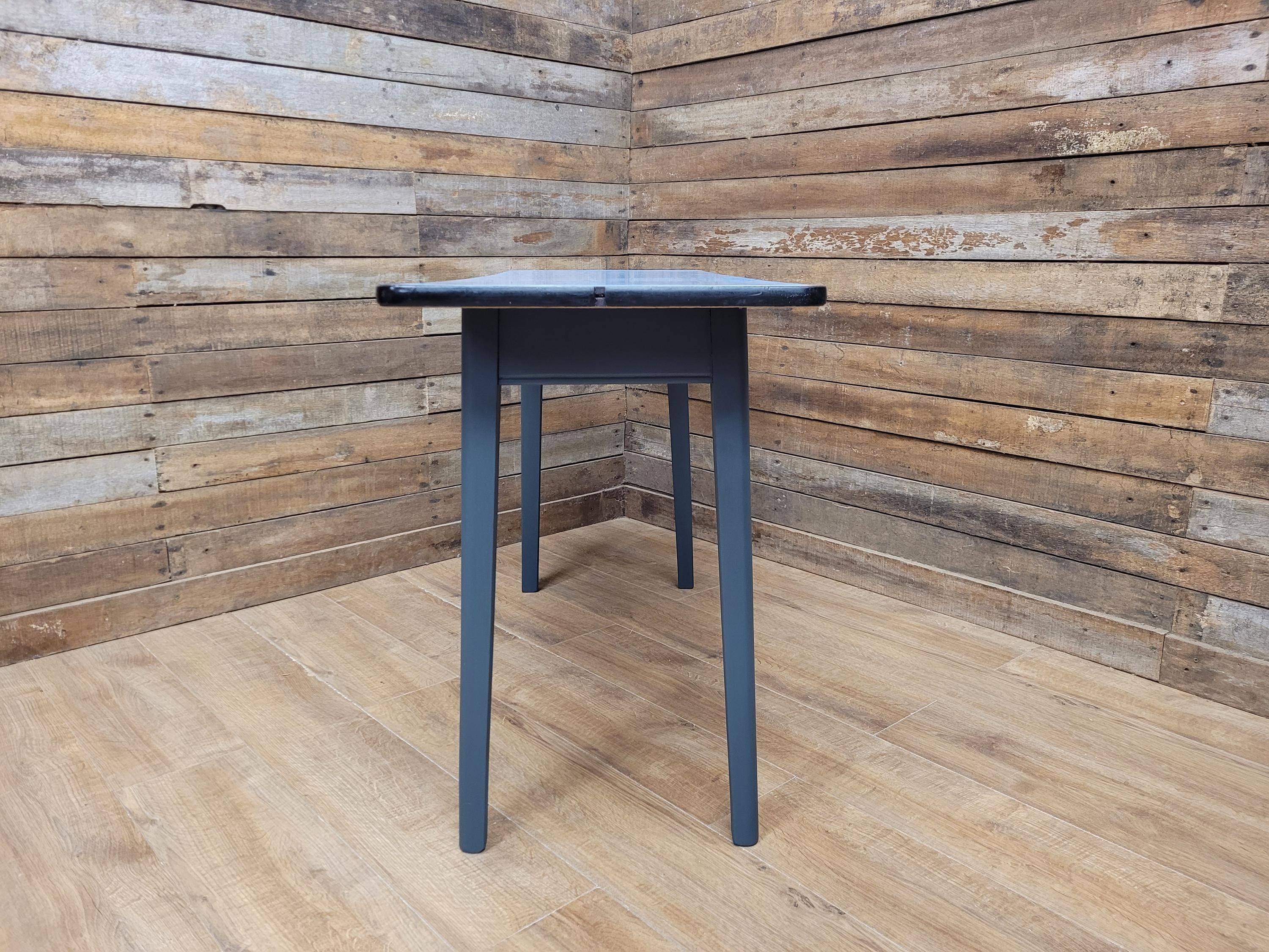 Vintage Side Table Formica Top 1960s Blue Retro Tapered Legs Small Desk