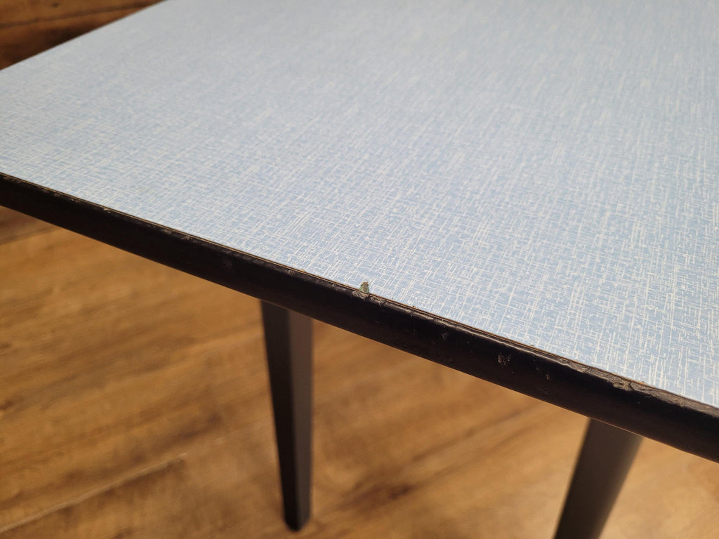 Vintage Side Table Formica Top 1960s Blue Retro Tapered Legs Small Desk
