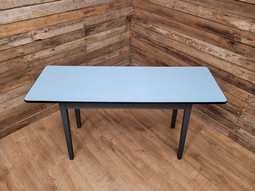 Vintage Side Table Formica Top 1960s Blue Retro Tapered Legs Small Desk