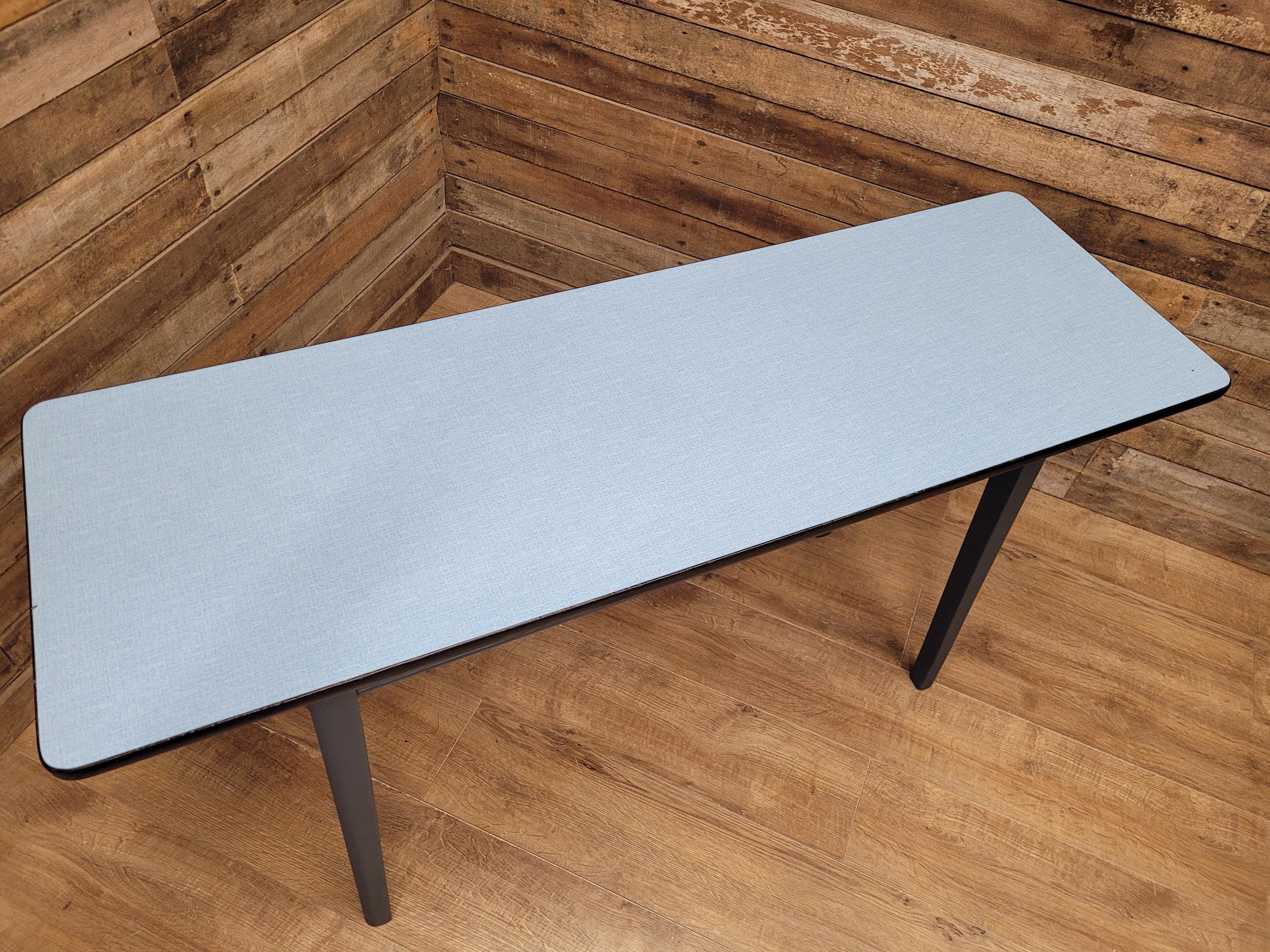 Vintage Side Table Formica Top 1960s Blue Retro Tapered Legs Small Desk