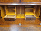 Oak Bureau Bookcase Leaded Glass Vintage Secretariat Drop Front Cabinet