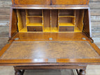 Oak Bureau Bookcase Leaded Glass Vintage Secretariat Drop Front Cabinet