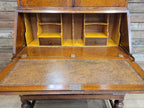 Oak Bureau Bookcase Leaded Glass Vintage Secretariat Drop Front Cabinet