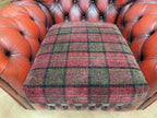 Chesterfield Wingback Armchair Leather Oxblood Red Vintage Tartan Cushion #1