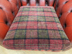 Oxblood Red Chesterfield Wingback Armchair Leather Vintage Tartan Cushion #2