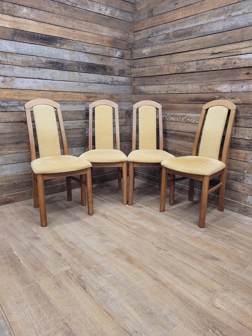 HJ Berry Teak Dining Chairs Upholstered Mid Century Set Four Retro Chic