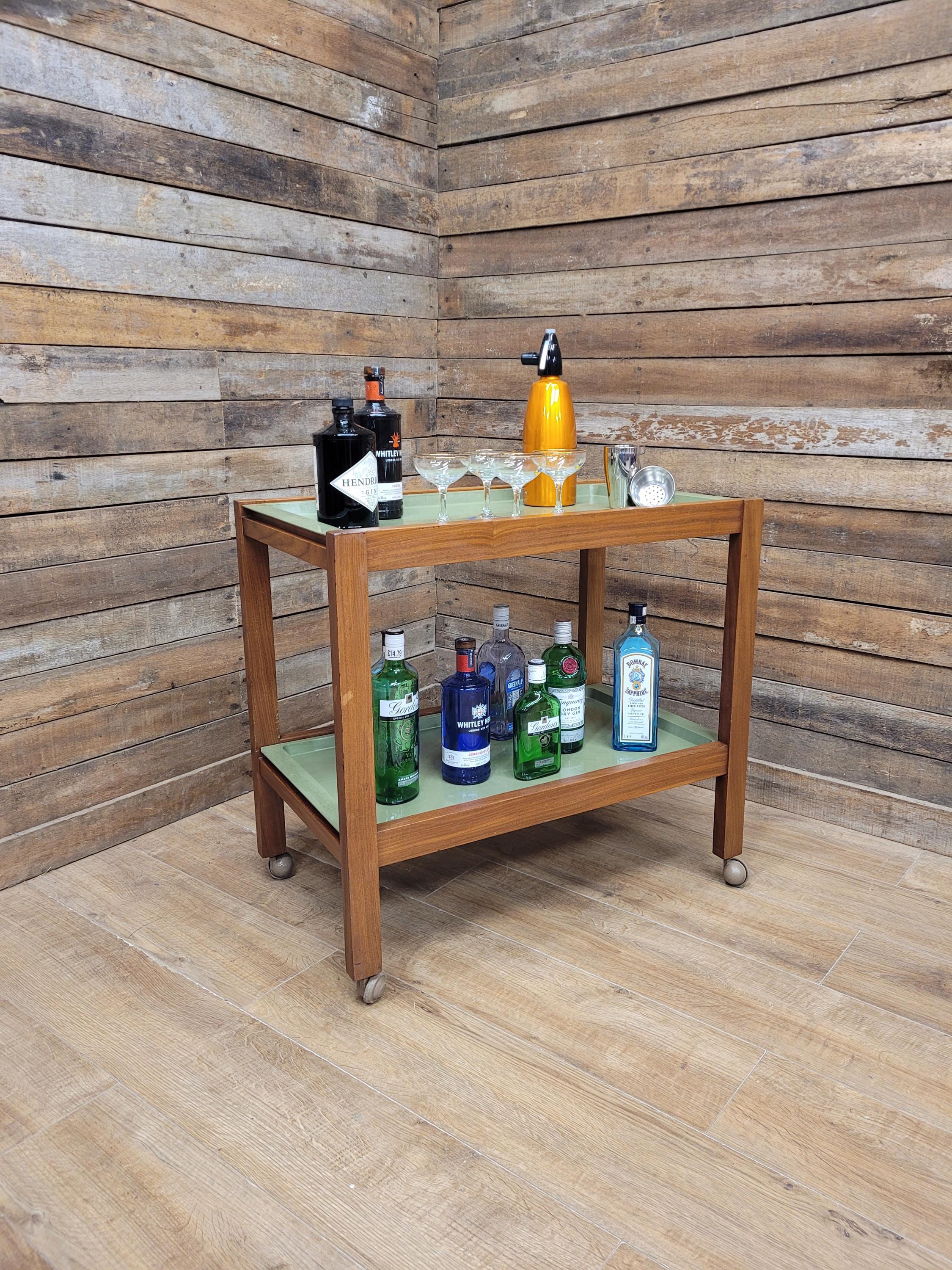 Teak Drinks Trolley Military Marked Mid Century Bar Cart Cocktail Trolley