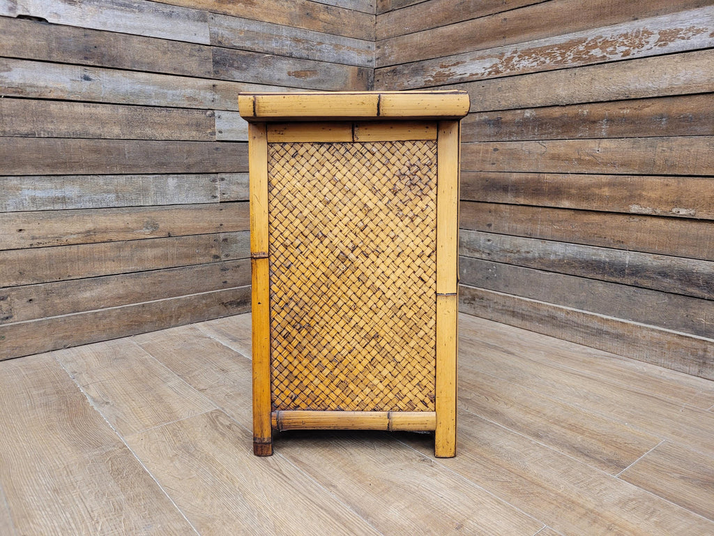Bamboo Chest Of Drawers Wicker Fronted Vintage Bedside Cabinet Side Chest