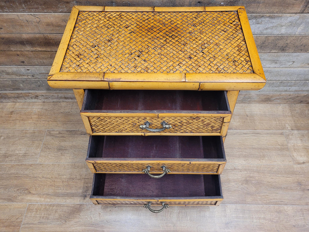 Bamboo Chest Of Drawers Wicker Fronted Vintage Bedside Cabinet Side Chest