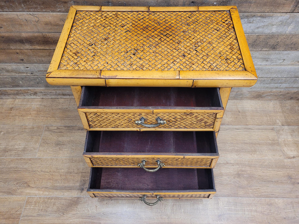 Bamboo Chest Of Drawers Wicker Fronted Vintage Bedside Cabinet Side Chest