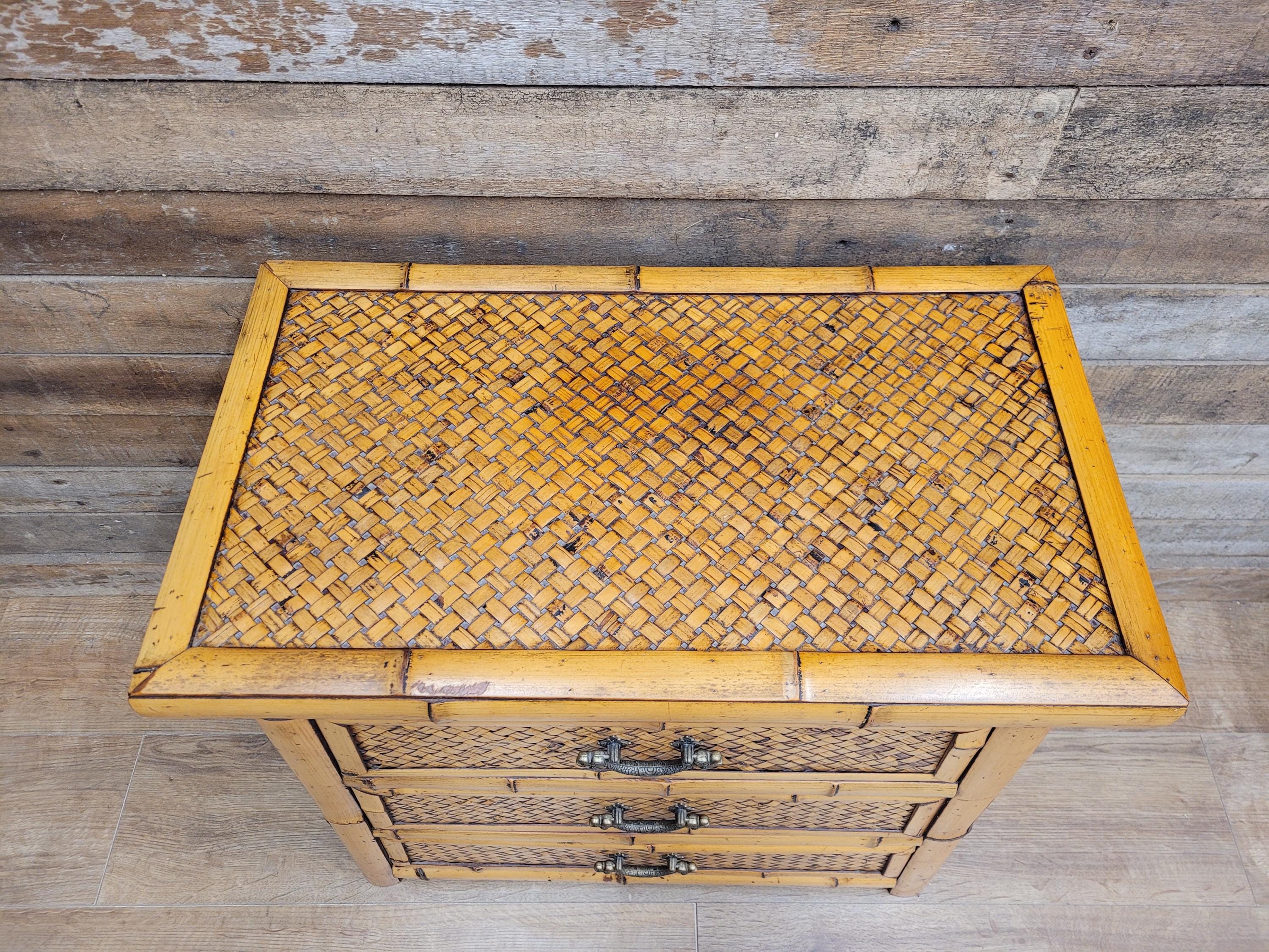 Bamboo Chest Of Drawers Wicker Fronted Vintage Bedside Cabinet Side Chest