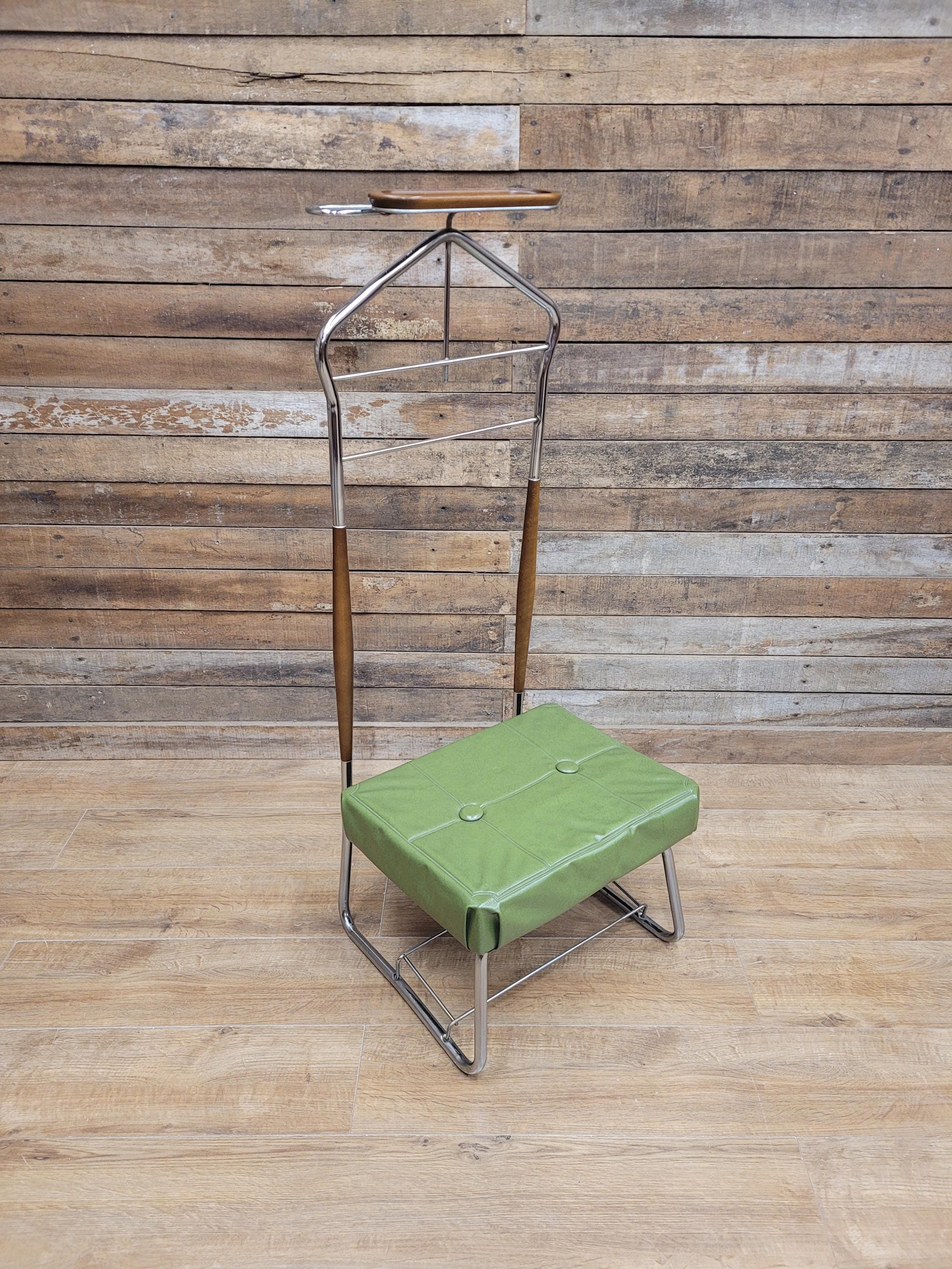 Teak Valet Mens Butler Clothes Stand Vintage Mid Century With Stool Retro Chic